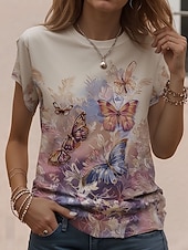 cheap Animals tee-Women's T Shirt Print Graphic Animal Vintage Stylish Classic Short Sleeve Crew Neck Round Neck Regular Tops Daily Weekend Pink Brown Rainbow Summer Spring