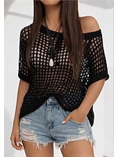 お買い得  プレーンTシャツ-女性用 オーバーサイズ Tシャツ 切り抜き スタイリッシュ ホット セクシー 半袖 バットウィングスリーブ クルーネック レギュラートップス お出かけ バケーションウェア ブラック ホワイト ピンク ネイビーブルー ブラウン 夏 春