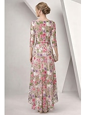 cheap Ankle Length-A-Line Dress High-low Dress Ankle Length Cocktail Dress Mother of the Bride Dress 3/4 Length Sleeve Boat Neck Elegant Simple Formal Wedding Guest Semi Formal with Ruffles Embroidery Appliques
