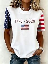  Jour de l'Indépendance Américaine Femmes T-shirt Imprimé Graphique Drapeau Drapeau Américain Élégant Classique Occasionnel Manche Courte Col ras du cou Hauts Réguliers Quotidien Blanche bleu marine