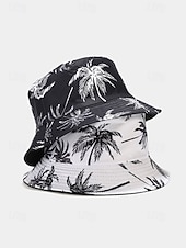 abordables Chapeaux pour hommes-Bob réversible pour homme en polyester, chapeau de soleil à imprimé palmiers multicolores, casquette de pêcheur tropicale décontractée idéale au quotidien, en voyage, en vacances et en séjour balnéaire.
