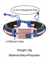  Męska regulowana skórzana bransoletka z motywem amerykańskiej flagi, wykonana z prawdziwej skóry, w stylu patriotycznym, idealna na 250. rocznicę Stanów Zjednoczonych, Dzień Niepodległości i na co dzień, na świeżym powietrzu