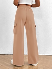 billiga wijde pijpen en hoge taille-Women's Cargo Pants Chinos Vacation Streetwear Casual Full Length Medium Waist Plain Drawstring Pocket Comfy Comfort Micro-elastic Daily Outdoor Street Black White Dark Navy Royal Blue Spring Fall