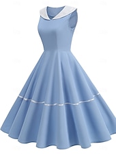 baratos Vestidos-Anos 50 Retro Vintage Até os Joelhos Vestidos Rockabilly Vestido Flare Sem Mangas Côr Sólida Fantasia Mulheres Carnaval Baile de Máscaras Baile de Formatura Festa de Noite Festa de Noivado Adulto