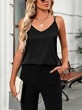 voordelige Gewone Tank-Dames Singlet Mouwloos shirt T-shirt Effen Kleur Modieus Klassiek Casual Mouwloos V-hals Normale tops Dagelijks Uitgaan Weekend Zwart Wit Zomer Lente