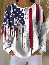 Χαμηλού Κόστους Ημέρα Ανεξαρτησίας Κορυφή-Γυναικεία Με Κουκούλα Κουμπιά Γραφική Γράμμα Μοντέρνα Καθημερινό Στάμπα Μακρυμάνικο Στρογγυλή Ψηλή Λαιμόκοψη Κανονικά μπλουζάκια Causal Δρόμος Θαλασσί Λευκό Ρουμπίνι Άνοιξη Φθινόπωρο Χειμώνας