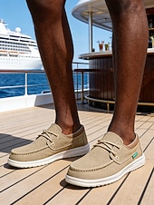 abordables Hombres-Mocasines beige para hombre: calzado informal para islas y cruceros, calzado ligero y cómodo para el verano, ideal para viajes y vacaciones.