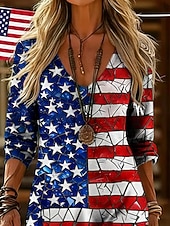  Women's Maxi long Dress Vintage Dress Casual Dress Vintage Daily Outdoor Vacation Regular Fit Flag Long Sleeve V Neck Blue Summer Spring Autumn