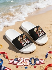  Мужские синие патриотические сандалии-шлепанцы – легкие пляжные тапочки с изображением орла и американского флага, а также цифрой «250» для отдыха, бассейна, курорта и летней повседневной носки.