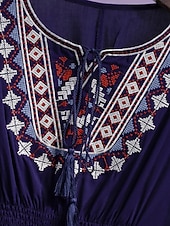 abordables Tops bohèmes-Femmes Chemisier Dentelle Broderie Couleur Unie Bohème Vacances Occasionnel Manche 3/4 Col ras du cou Hauts Réguliers Quotidien Bleu Blanche Été Printemps Automne