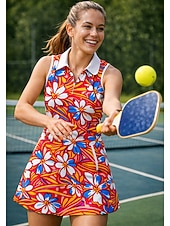 abordables Robe de tennis pour femmes-Femmes Géométrique Floral tenue de sport Robe polo de tennis Sans manches Quart de zip Élastique Évacuation de la transpiration Respirant Volley-ball Tennis Le golf Col Rabattu Robe Bleu Orange