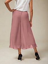  Жен. Широкие Брюки прямого кроя Элегантный стиль До щиколотки Нормальная Эластичный пояс Эластичная Повседневные Коктейльная вечеринка Пыльная роза Лето Весна Осень