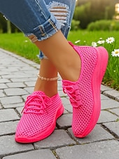 זול סניקרס לנשים-בגדי ריקוד נשים קזו'אל יומי בבית רצועות שטוח בוהן עגולה ספורטיבי יום יומי נוחות רשת לואפר ניאון צהוב שחור לבן