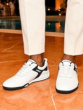 Χαμηλού Κόστους Ανδρες-Ανδρικά λευκά και μαύρα αθλητικά παπούτσια με αντίθεση, ελαφριά, μοντέρνα casual παπούτσια με κορδόνια για βραδιές σε θέρετρα, παραθαλάσσιες αποδράσεις, πάρτι δίπλα στην πισίνα, ταξίδια διακοπών, smart casual βραδινά σύνολα