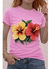  בגדי ריקוד נשים חולצה קצרה דפוס גראפי חיה צמחים וינטאג' מסוגנן קלסי שרוולים קצרים צווארון עגול קצר צווארון עגול חולצות רגילות יומי סוף שבוע שחור לבן צהוב ורוד מסמיק אדום ולבן קיץ אביב