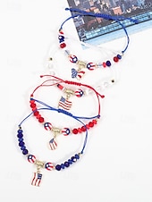 Недорогие Аксессуары-Набор женских браслетов из разных материалов, различные стили, подвески с патриотическим флагом США, регулируемые ремешки, идеально подходит для празднования 250-летия США, Дня независимости и повседневной носки.