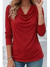 abordables T-shirt uni-Femmes Haut d'épissage en dentelle Chemisier Élégant Mode manche longue Col Bénitier Hauts Réguliers Quotidien Tenue de soirée Sortir Bleu Noir Jaune Rouge Violet Printemps Automne