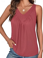 abordables Tanque Sencillo-Mujer Camiseta sin mangas Camisa sin mangas Camiseta superior Retazos Plano Moda Clásico Casual Sin Mangas Escote en Pico Tops regulares Diario Noche Fin de semana Blanco Rosa Rojo Morado Verano