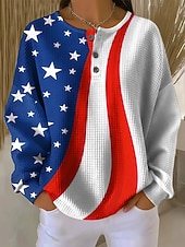 Χαμηλού Κόστους Ημέρα Ανεξαρτησίας Κορυφή-Γυναικεία Με Κουκούλα Κουμπιά Γραφική Γράμμα Μοντέρνα Καθημερινό Στάμπα Μακρυμάνικο Στρογγυλή Ψηλή Λαιμόκοψη Κανονικά μπλουζάκια Causal Δρόμος Θαλασσί Λευκό Ρουμπίνι Άνοιξη Φθινόπωρο Χειμώνας