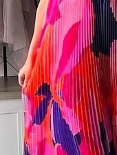 voordelige Elegante bloemenjurken-Dames Maxi-jurk Swingjurk Bloemetjesjurk Jurk met halternek Elegant Modieus Modern Buiten Vakantie Feest Ruim Passend Bloemig Mouwloos Halternek Oranje Bruin Rode roos Zomer Lente