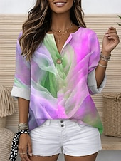 economico Arte &amp; Design Bluse-Per donna Blusa Stampato Grafico Geometrico Astratto Vintage Elegante Moderno Manica 3/4 Girocollo Top Regolari Quotidiano Ferie Abbigliamento mare Blu Giallo Viola Arancione Estate Primavera