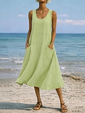 abordables Vestidos-Mujer Vestido maxi Vestido de cambio Vestido de verano Casual Diario Holgado Plano Sin Mangas Cuello Barco Azul Piscina Negro Blanco Verde Claro Verano Primavera Otoño