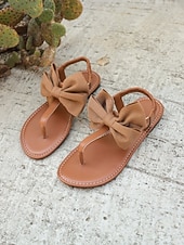 billiga Kvinnor-vita sandaler med t-rem för kvinnor - eleganta sandaler med rem och stor rosettdekor &amp;elastisk ryggrem för strandsemestrar, sommarbröllop &amp;utomhusresor