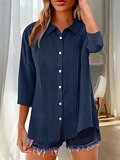 economico Camicie di Lusso-Per donna Camicia Blusa Camicia di cotone Arricciato Bottoni Tinta unica Elegante Classico Moderno Manica Lunga Colletto a Camicia Top Regolari Quotidiano Ferie Uscire Nero Bianco Giallo Rosa Vino