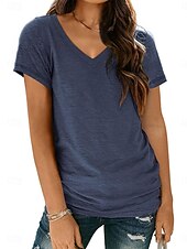 economico T-shirt semplice-Per donna Maglietta Semplice Moda Elegante Classico Manica Corta Scollo a V Top Regolari Quotidiano Uscire Weekend Bianco Rosa Vino Blu marino Albicocca Estate Primavera