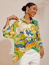 Недорогие рубашки, топы и блузки-короткая рубашка из шелкового атласа с узором пейсли в стиле бохо