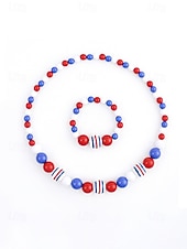  Patriotisches Acryl-Schmuckset für Damen: Halskette und Armband, mehrfarbiger Schmuck in Rot, Weiß und Blau mit Perlen, ideal für die Feierlichkeiten zum 250. Jahrestag der USA, den Unabhängigkeitstag und den Alltag.