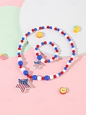 Patriotisches Acryl-Schmuckset für Damen: Halskette und Armband, mehrfarbiger Schmuck in Rot, Weiß und Blau mit Perlen, ideal für die Feierlichkeiten zum 250. Jahrestag der USA, den Unabhängigkeitstag und den Alltag.