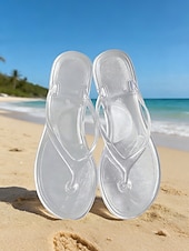 voordelige Vrouwen-Waterdichte zwarte jelly teenslippers voor dames - lichtgewicht, transparante platte sandalen met bandjes voor strandvakanties en wandelingen langs de kust. &amp;zomerse eilandvakanties