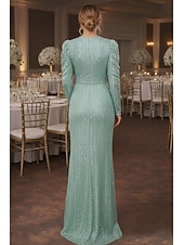 economico Abiti da sera a tubino-Tubino Colonna Lunghezza al pavimento Abito da invitata a nozze Abito Formale Abito da sera Abiti da Ballo Elegante Manica Lunga Girocollo Balli di fine anno Formale Con Paillettes con Glitter
