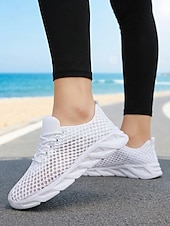 economico Sneakers da donna-scarpe da corsa da donna in rete traspirante bianca, scarpe da passeggio leggere con lacci per jogging, viaggi, palestra &amp;comfort quotidiano