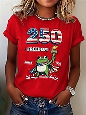  Jour de l'Indépendance Américaine Femmes T-shirt Imprimé Graphique Drapeau Élégant Classique Occasionnel Manche Courte Col ras du cou Hauts Réguliers Quotidien Bleu Noir Blanche Rouge Été Printemps