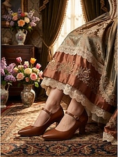 זול ויקטוריאני ואדוארדיאני-נעלי מרי ג'יין בצבע ויקטוריאני רטרו זהב לנשים - עקבים אלגנטיים עם חריצים מחודדים וגימור מטאלי &amp;רצועת קרסול למסיבות וינטג', חתונות &amp;תלבושות רוקוקו