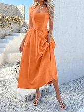 abordables Vestidos casuales blancos-Mujer Vestido Midi Vestido blanco Vestido de cuello halter Elegante Moda Moderno Exterior Vacaciones Noche Ajuste regular Plano Sin Mangas Cuello halter Azul Piscina Negro Blanco Rosa Verano Primavera