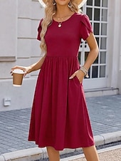 ieftine Rochie albă-Pentru femei Rochii Midi Rochie casual Rochie A line Elegant Modă Modern În aer liber Vacanță Ieșire Fit regulat Simplu Manșon scurt În V Negru Vișiniu Mov Trifoi Vară Primăvară
