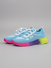 preiswerte Damen-Sneaker-Hellblaue Strick-Sneaker für Damen – leichte, atmungsaktive Schuhe zum Spazierengehen, für Outdoor-Aktivitäten, Fitnesstraining und den Alltag