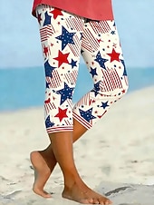 olcso Függetlenség Napja Nadrágok-Amerikai függetlenség napja női capri nadrág leggings stílusos rugalmas vádlihosszúságú közepes derékú nadrág grafikus zászlómintás kényelem rugalmas mindennapi szabadtéri vakáció kék fekete fehér