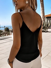 preiswerte Einfacher Tank-Damen Tank Top Ärmelloses Shirt T-Shirt Einfarbig Elegant Mode Klassisch Ärmellos V Ausschnitt Normale Oberteile Täglich Ausgehen Wochenende Schwarz Weiß Sommer Frühling