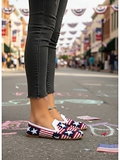 abordables Zapatos de mujer-Mocasines para mujer conmemorativos del 250.º aniversario de EE. UU.: zapatos planos sin cordones con estrellas y rayas patrióticas para celebraciones del Día de la Independencia de 2026, picnics al aire libre y desfiles festivos.