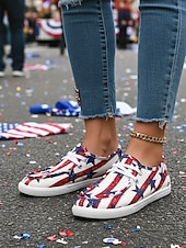 cheap Women's Sneakers-Women's 250th Anniversary American Flag Canvas Sneakers - Patriotic Lace-Up Casual Shoes for 4th of July, Travel &amp; Everyday Wear