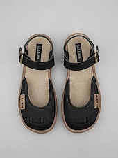 economico Ballerine da donna-Sandali Mary Jane da donna beige in rete – sandali traspiranti e leggeri con cinturino regolabile, scarpe estive casual per viaggi, giardino e uso quotidiano