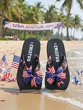  Tongs pour femmes, édition spéciale 250e anniversaire des États-Unis – sandales de plage patriotiques à imprimé floral et nœud drapeau américain, idéales pour le 4 juillet et les vacances. & été