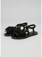 cheap Flat Sandals-Women's Green Strappy Sandals with Large Bow Detail, Comfortable Flat Sandals for St. Patrick's Day, Casual Wear, Spring Outings, Garden Parties and Holiday Celebrations