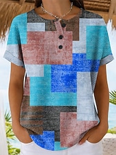 economico Maglietta Arte &amp; Design-Maglietta Waffle da donna color block stampa grafica geometrica vintage elegante classica manica corta girocollo standard quotidiana blu giallo viola arancione estate primavera