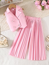 economico Completi per bambine-2 Pezzi Bambini Ragazze Tinta unica Arricciato Camicia &amp; Pantaloni Impostato Senza Maniche Moda Casuale Dai 4 anni in su Estate Rosa scuro Bianco Rosa