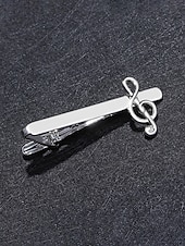 baratos Casamento ACC-Prendedor de gravata masculino em liga metálica com formato de nota musical, acessório elegante e formal para casamentos, festas e trajes de negócios, design sofisticado em prata.